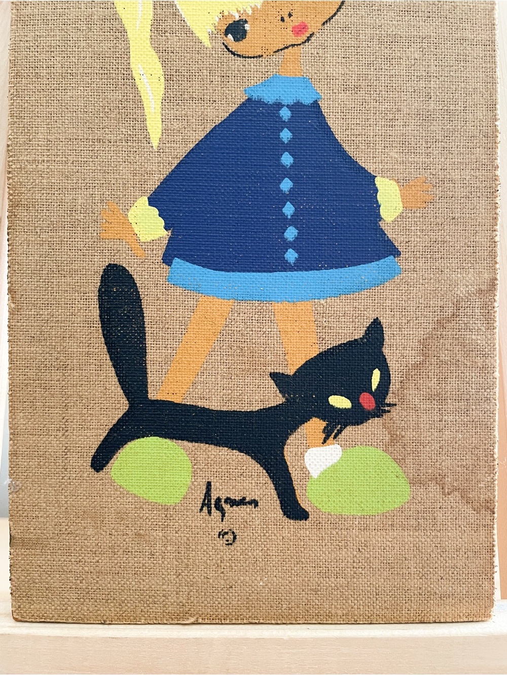 VTG Mid Century Agnes Burlap Wood Wall Art Plaque Panel MCM - Picture 4 of 15